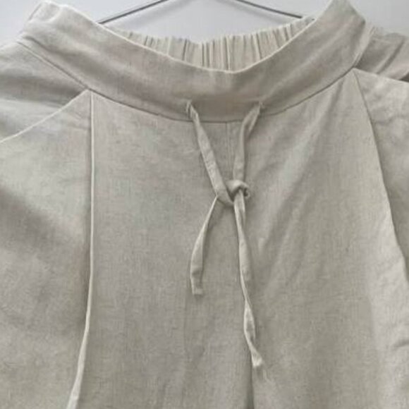 Beige Wide Leg Drawstring Pants - Picture 2 of 3